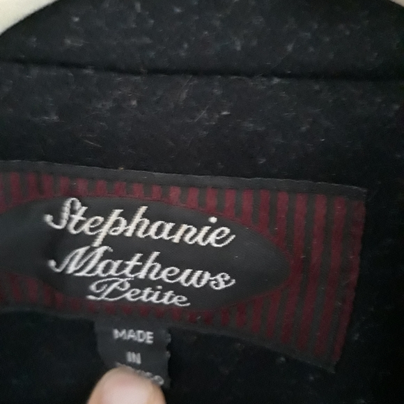 Black Wool Pea Coat w/ Scarf Size Medium/10 Petite - Picture 7 of 8